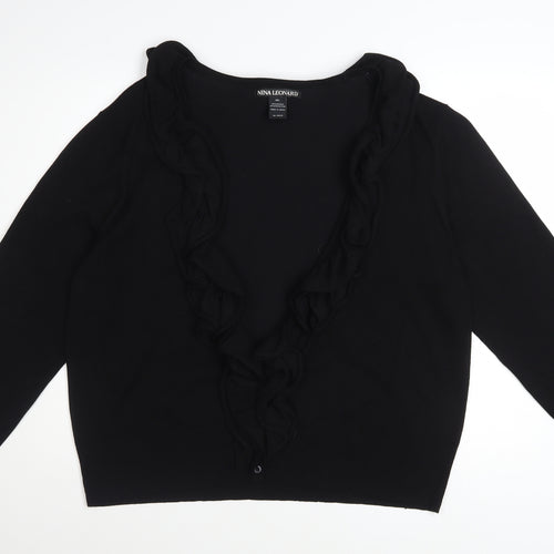 Nina Leonard Women’s Black Ruffle Edge Knit Cardigan 2XL