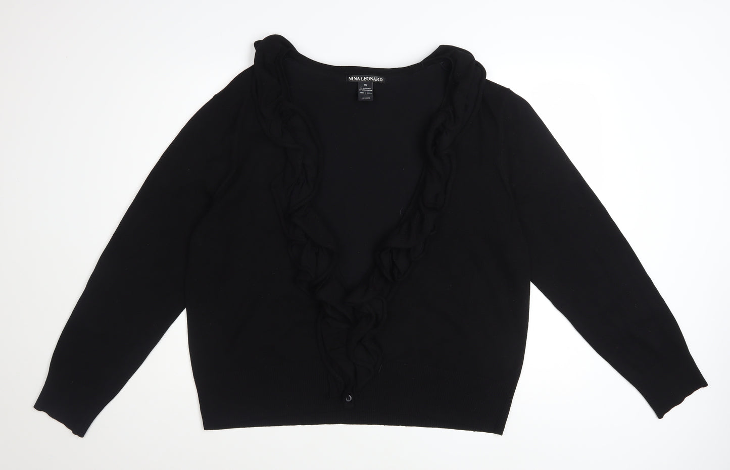 Nina Leonard Women’s Black Ruffle Edge Knit Cardigan 2XL