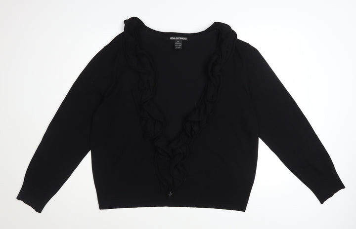 Nina Leonard Women’s Black Ruffle Edge Knit Cardigan 2XL