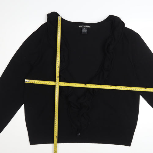 Nina Leonard Women’s Black Ruffle Edge Knit Cardigan 2XL