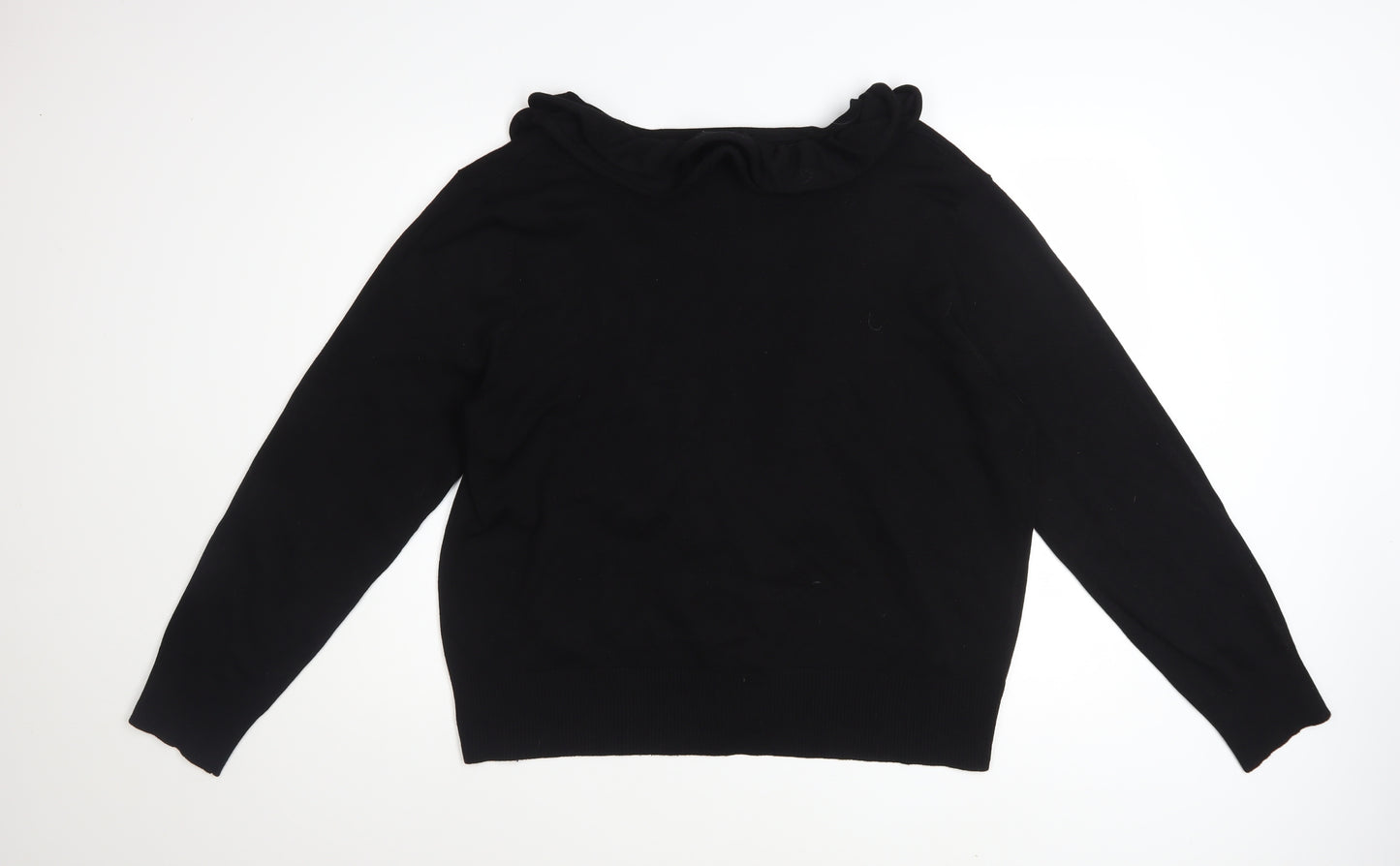 Nina Leonard Women’s Black Ruffle Edge Knit Cardigan 2XL