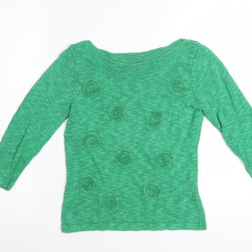 Minuet Womens Green 3/4 Sleeve Boat Neck Linen Cotton Jumper Size 10