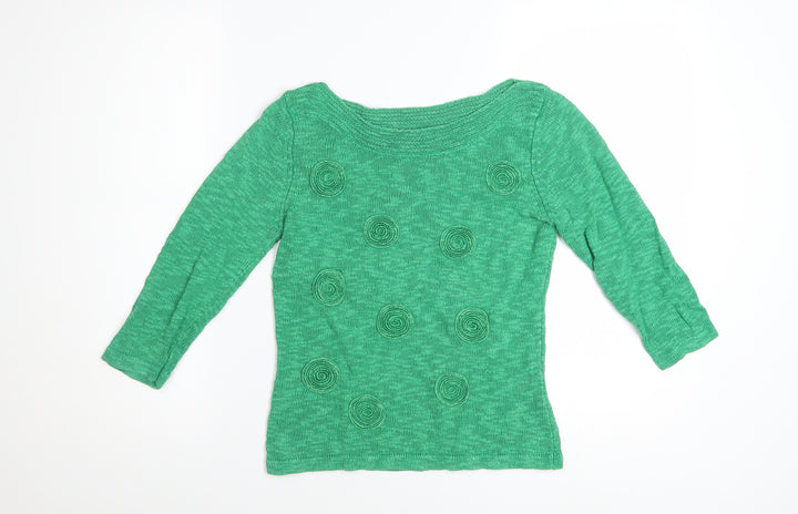 Minuet Womens Green 3/4 Sleeve Boat Neck Linen Cotton Jumper Size 10
