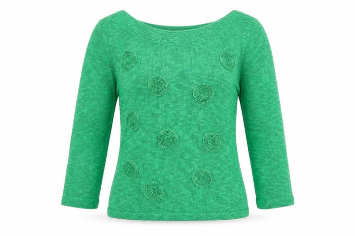 Minuet Womens Green 3/4 Sleeve Boat Neck Linen Cotton Jumper Size 10