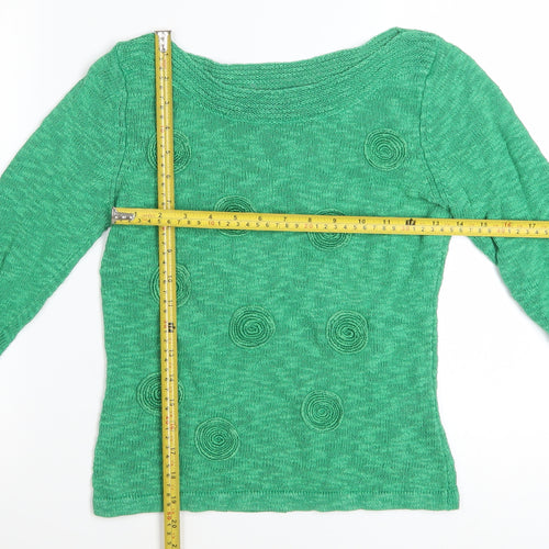 Minuet Womens Green 3/4 Sleeve Boat Neck Linen Cotton Jumper Size 10
