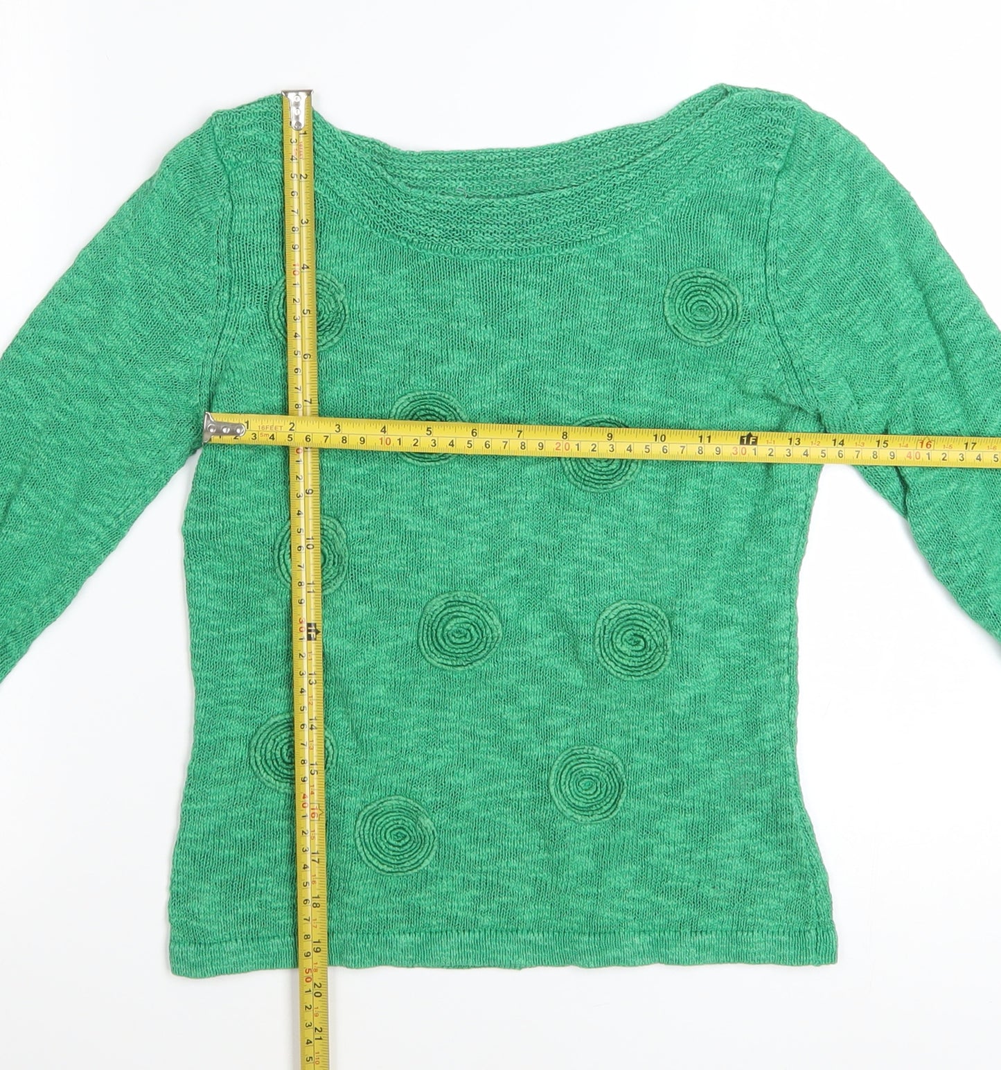 Minuet Womens Green 3/4 Sleeve Boat Neck Linen Cotton Jumper Size 10