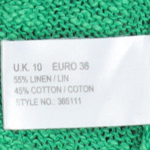Minuet Womens Green 3/4 Sleeve Boat Neck Linen Cotton Jumper Size 10
