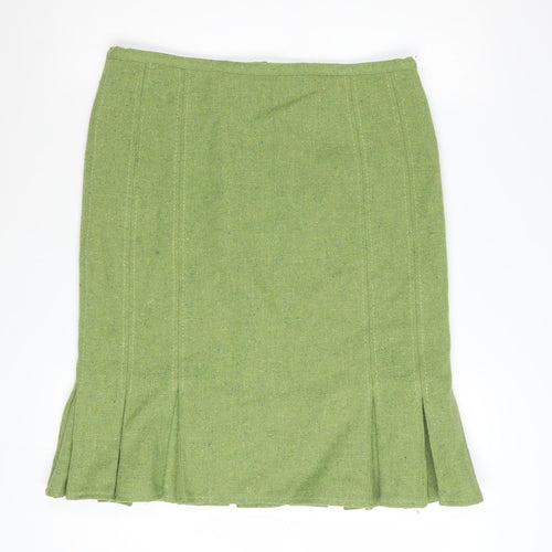 Topshop Women's Green Pleated Tweed Knee Length Skirt Size 12