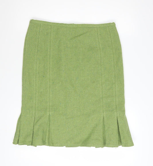 Topshop Women's Green Pleated Tweed Knee Length Skirt Size 12