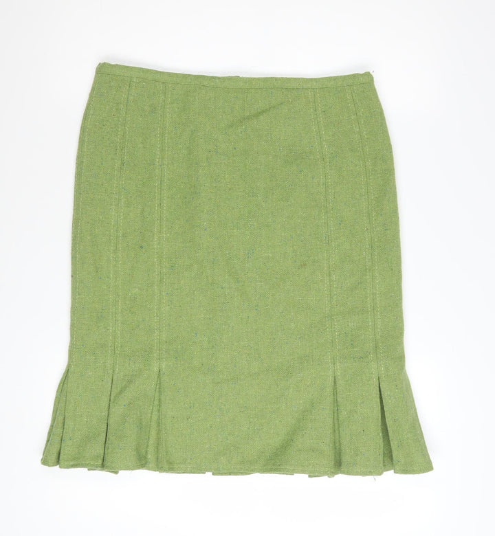 Topshop Women's Green Pleated Tweed Knee Length Skirt Size 12