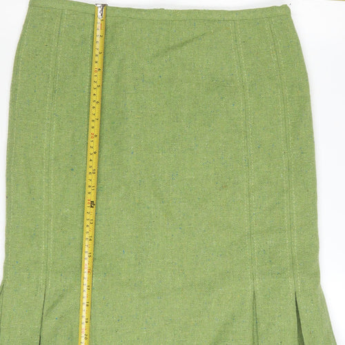 Topshop Women's Green Pleated Tweed Knee Length Skirt Size 12