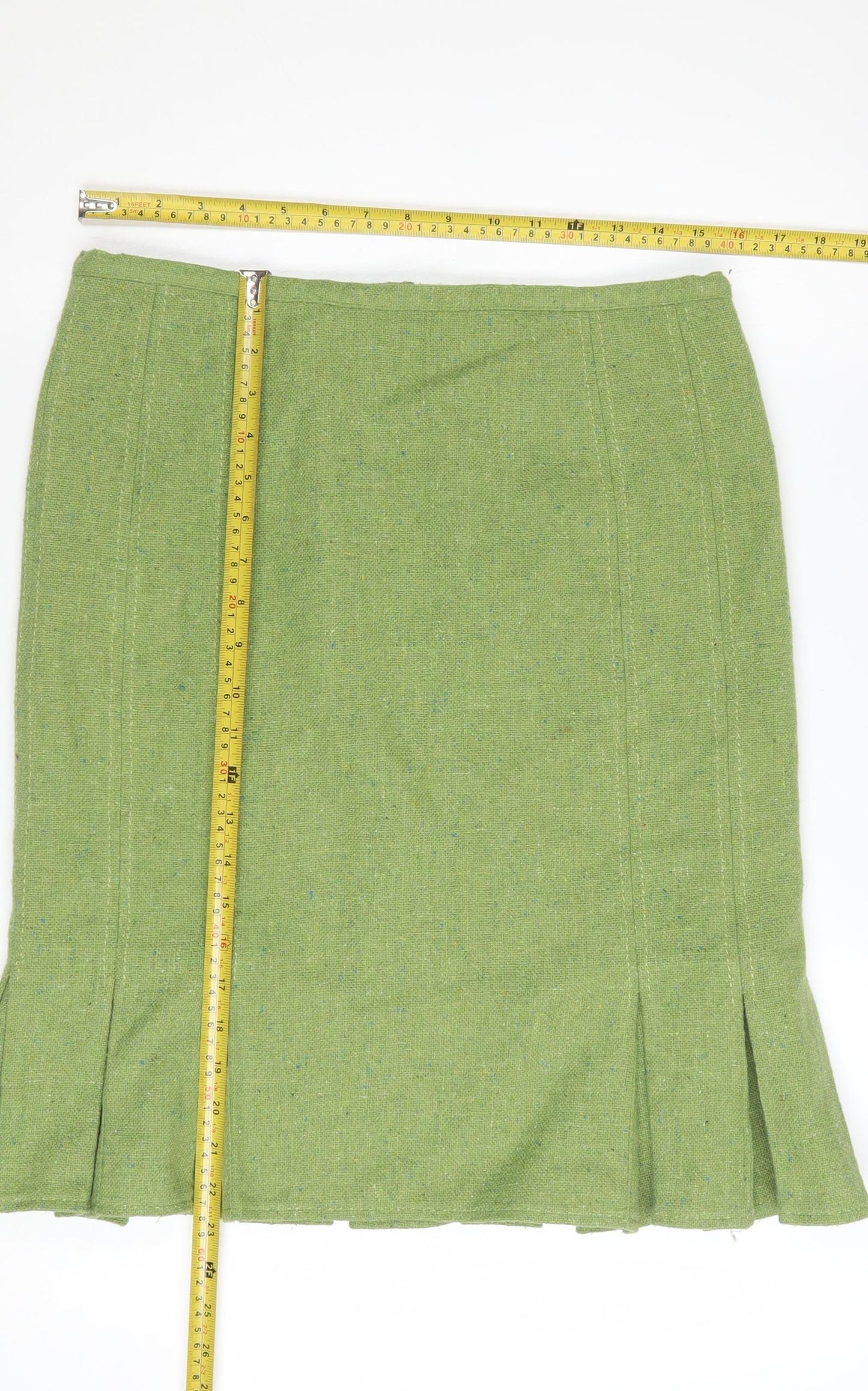 Topshop Women's Green Pleated Tweed Knee Length Skirt Size 12