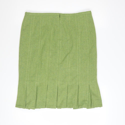 Topshop Women's Green Pleated Tweed Knee Length Skirt Size 12