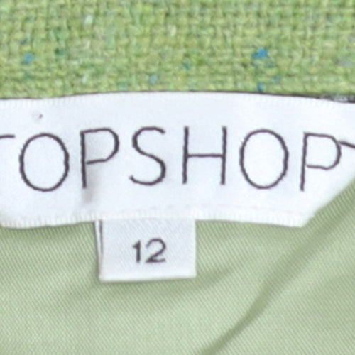 Topshop Women's Green Pleated Tweed Knee Length Skirt Size 12