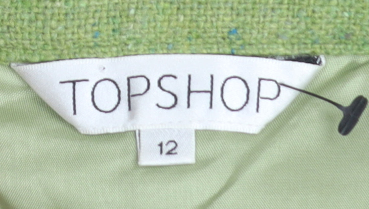 Topshop Women's Green Pleated Tweed Knee Length Skirt Size 12