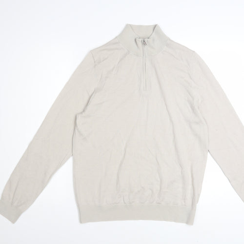 Marks and Spencer Men’s Beige Merino Wool 1/2 Zip Jumper M