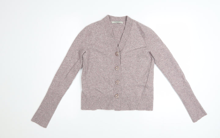 AllSaints Women's Pink Wool Blend V-Neck Cardigan XS