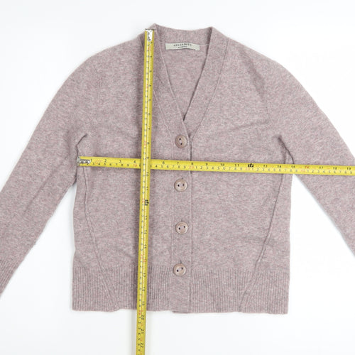 AllSaints Women's Pink Wool Blend V-Neck Cardigan XS