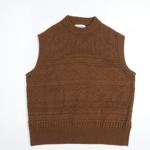 Marks and Spencer Women Brown Cable-Knit Wool Cotton Vest Jumper M