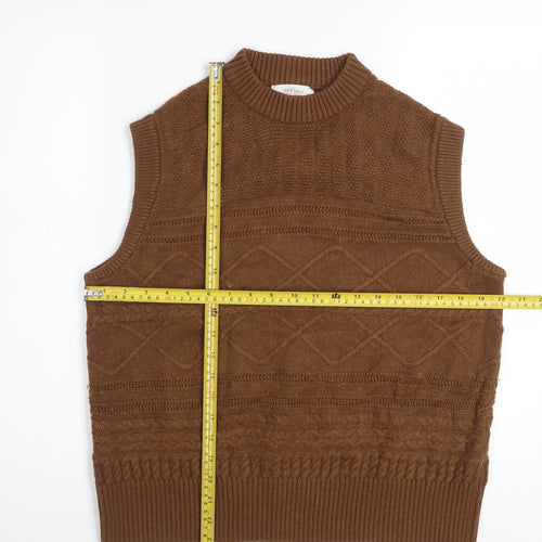 Marks and Spencer Women Brown Cable-Knit Wool Cotton Vest Jumper M