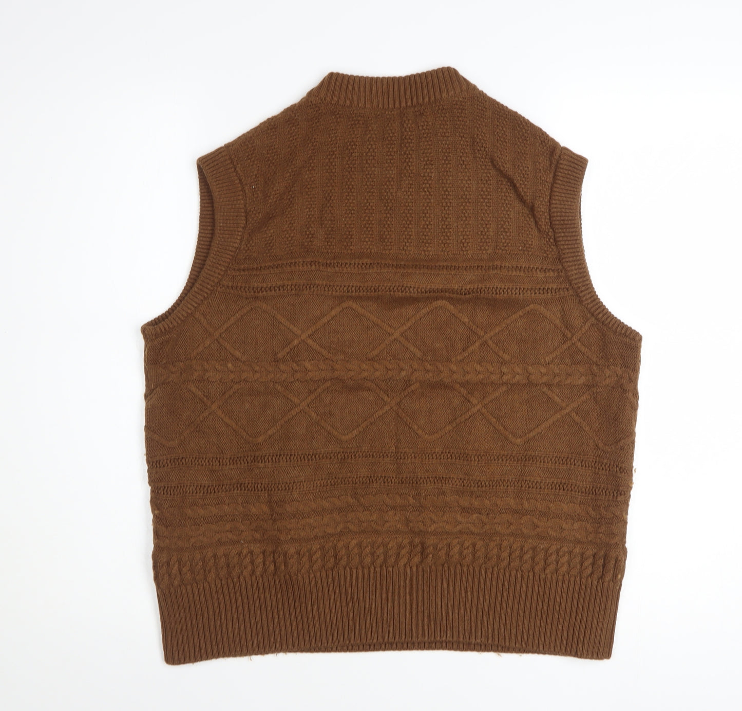 Marks and Spencer Women Brown Cable-Knit Wool Cotton Vest Jumper M