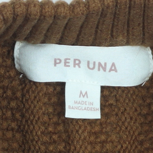 Marks and Spencer Women Brown Cable-Knit Wool Cotton Vest Jumper M