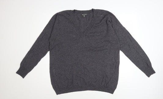 Gap Men's Grey XL Cashmere V-Neck Jumper Classic Knit