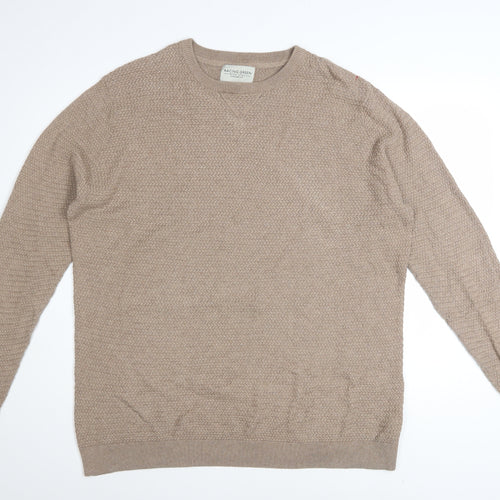 Racing Green Men's Beige Cotton Waffle Knit Jumper XL Crew Neck