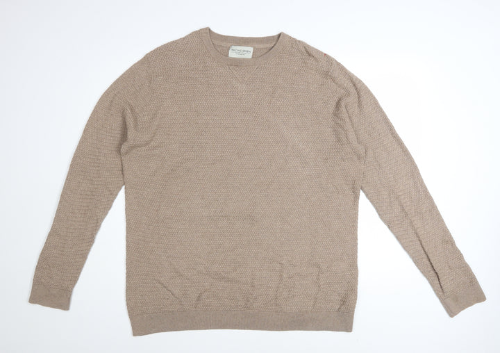 Racing Green Men's Beige Cotton Waffle Knit Jumper XL Crew Neck