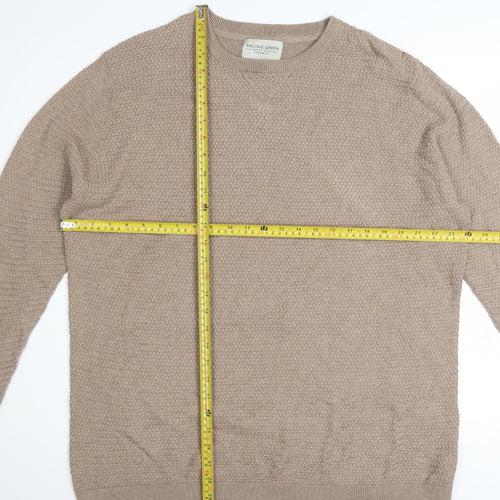 Racing Green Men's Beige Cotton Waffle Knit Jumper XL Crew Neck