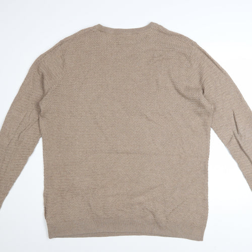 Racing Green Men's Beige Cotton Waffle Knit Jumper XL Crew Neck