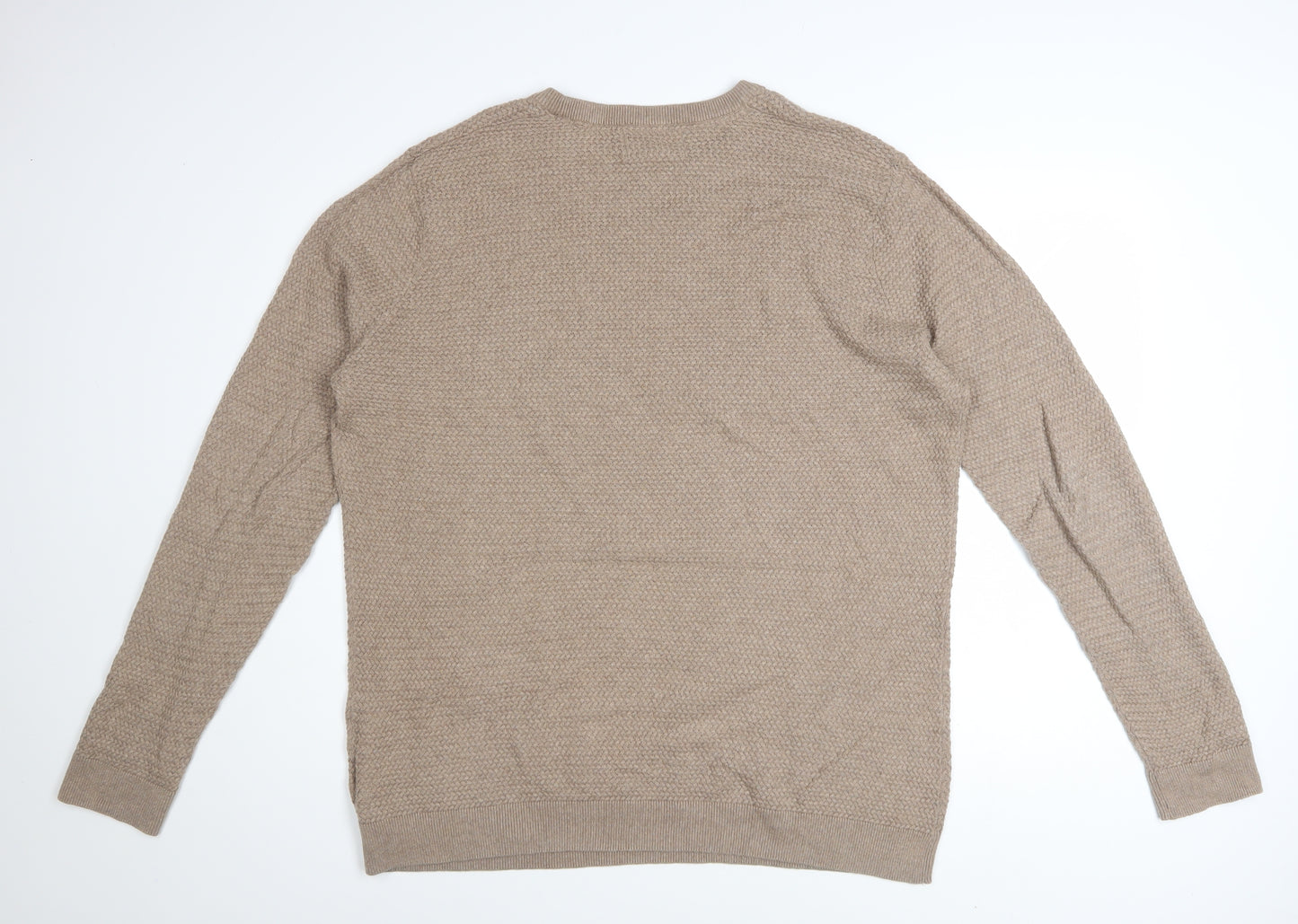 Racing Green Men's Beige Cotton Waffle Knit Jumper XL Crew Neck