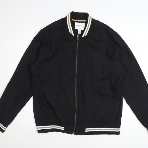 Denim & Flower Men’s Black XL Bomber Jacket Lightweight Zip