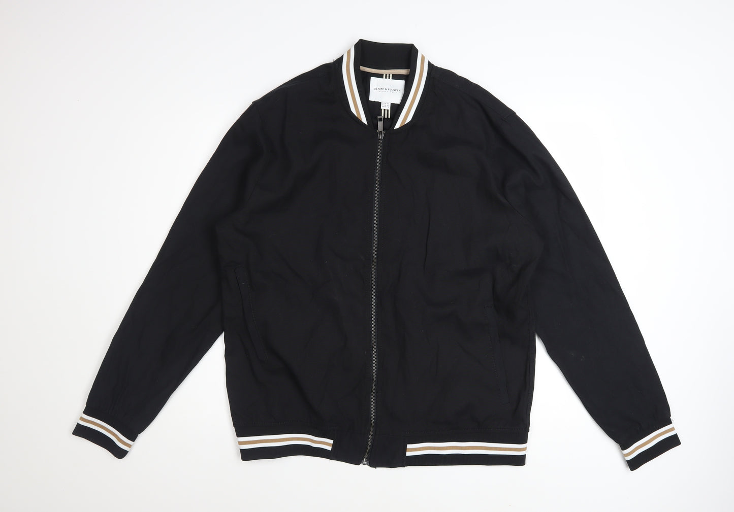 Denim & Flower Men’s Black XL Bomber Jacket Lightweight Zip