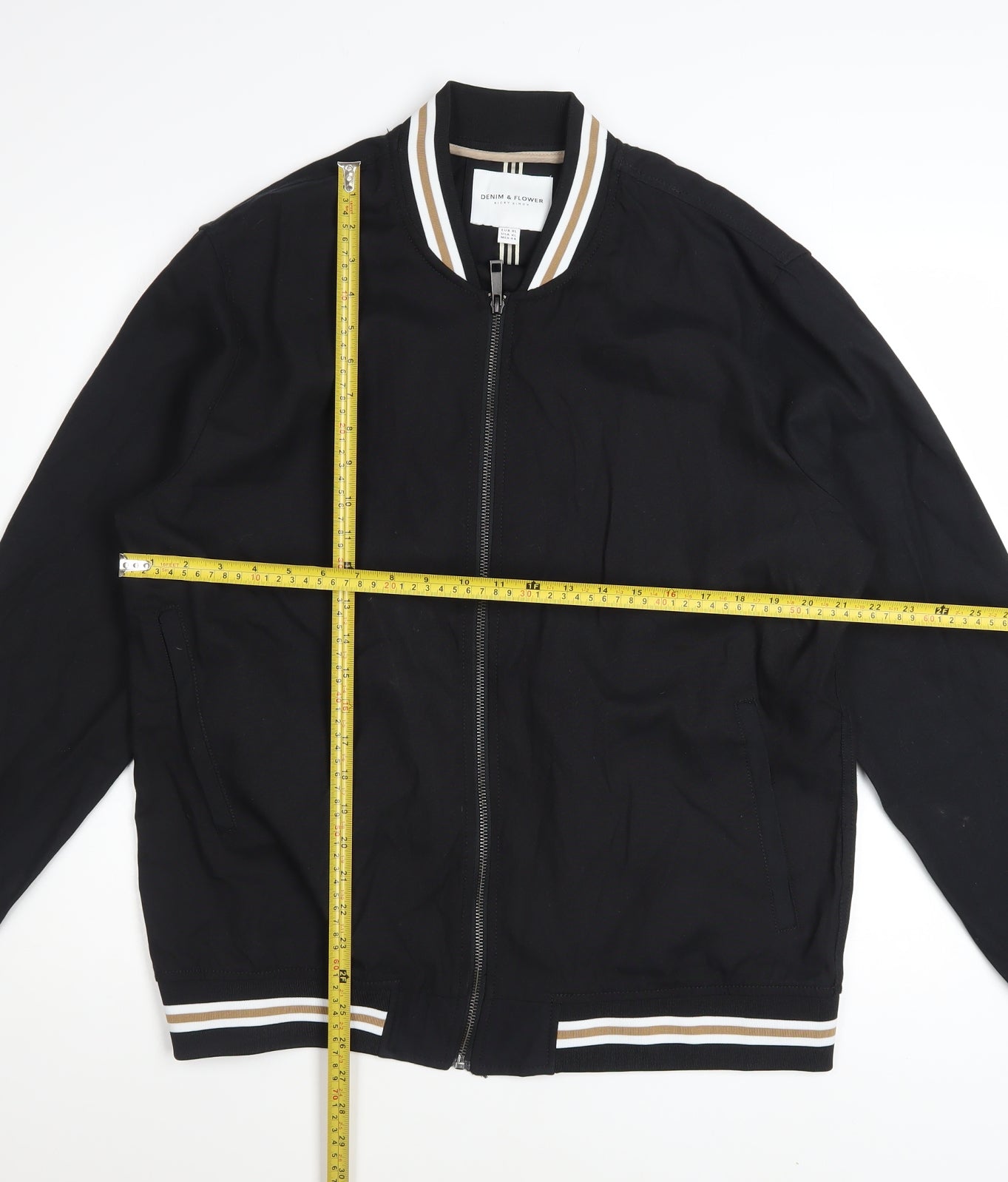Denim & Flower Men’s Black XL Bomber Jacket Lightweight Zip