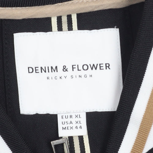 Denim & Flower Men’s Black XL Bomber Jacket Lightweight Zip