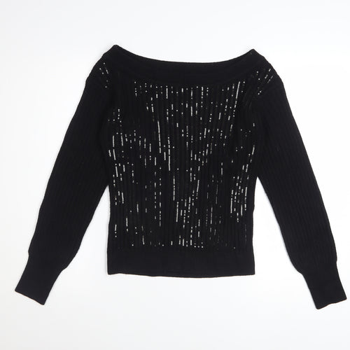 Next Women's Black Sequin Boat Neck Pullover Jumper XS