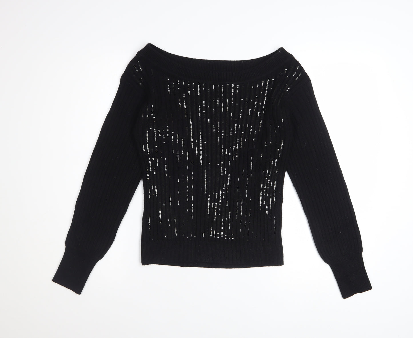 Next Women's Black Sequin Boat Neck Pullover Jumper XS