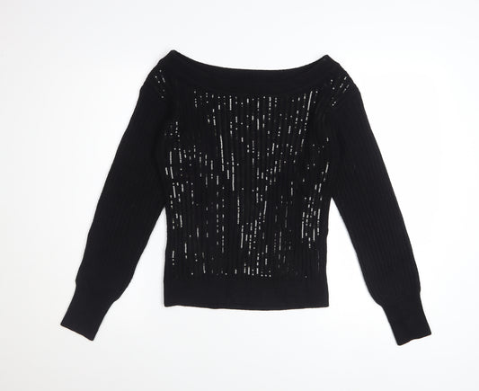 Next Women's Black Sequin Boat Neck Pullover Jumper XS