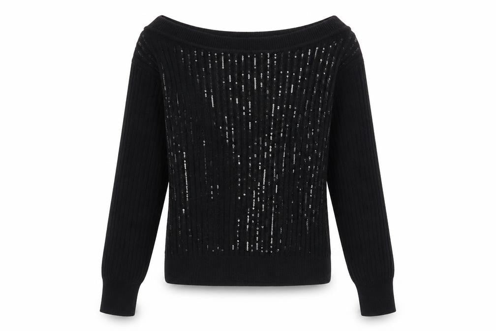 Front view of Next Women's Black Sequin Boat Neck jumper XS