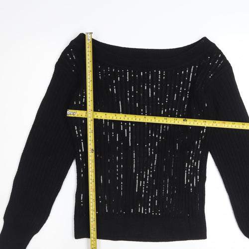 Next Women's Black Sequin Boat Neck Pullover Jumper XS