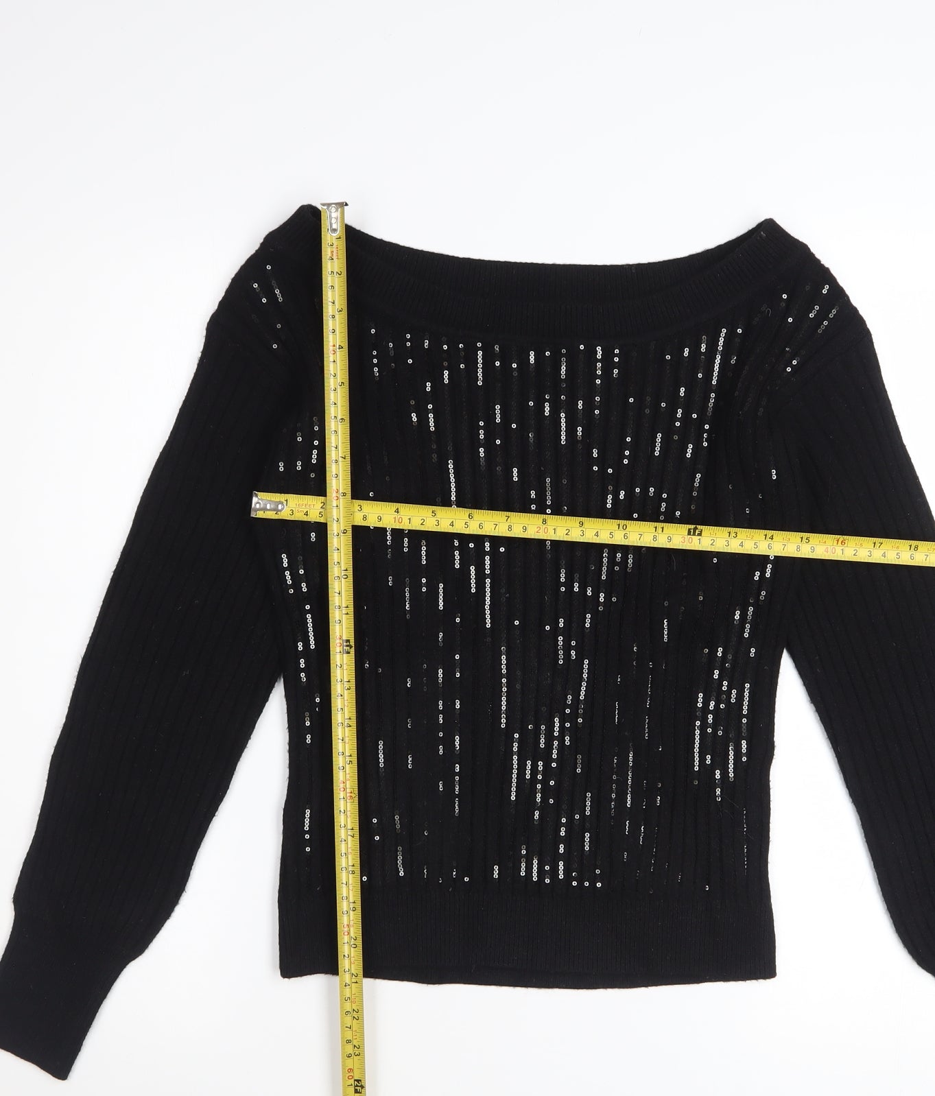 Next Women's Black Sequin Boat Neck Pullover Jumper XS