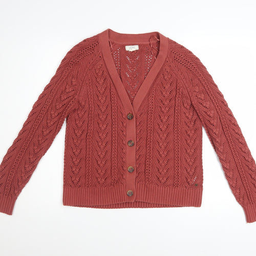 Fat Face Women's Red Cotton V-Neck Knit Cardigan Size 10