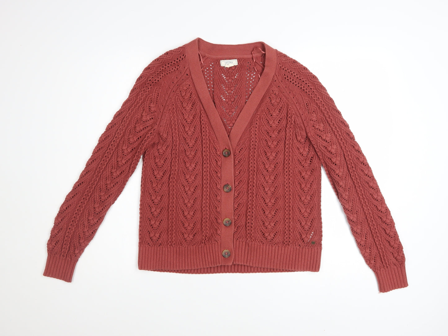 Fat Face Women's Red Cotton V-Neck Knit Cardigan Size 10