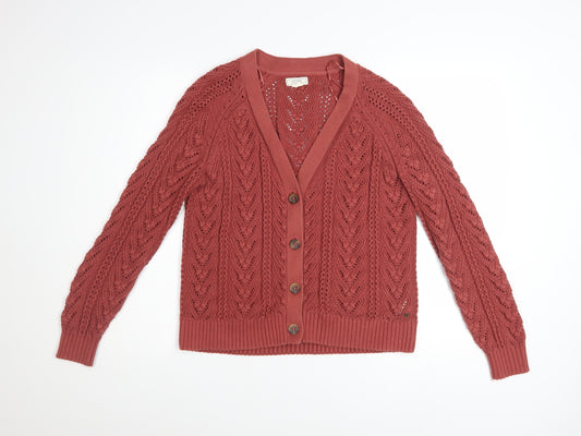 Fat Face Women's Red Cotton V-Neck Knit Cardigan Size 10