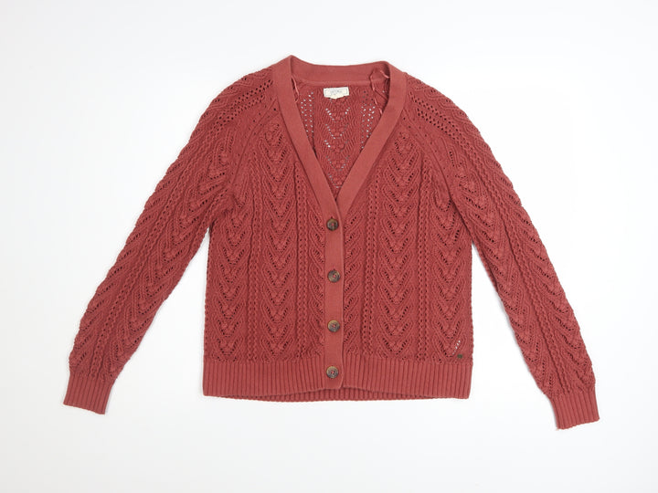 Fat Face Women's Red Cotton V-Neck Knit Cardigan Size 10