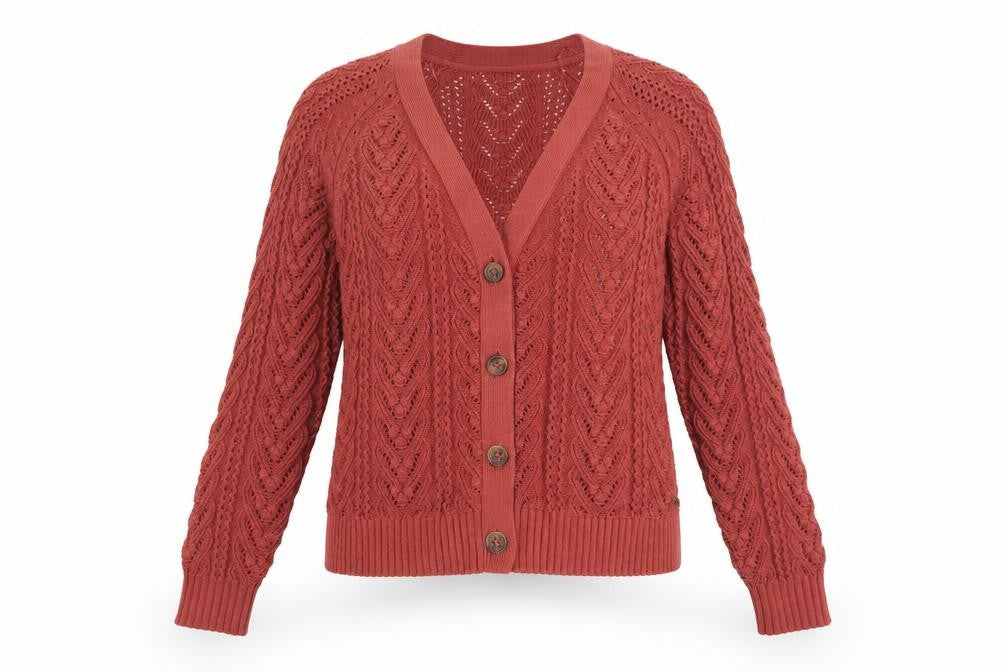 Fat Face Women's Red Cotton V-Neck Knit Cardigan Size 10