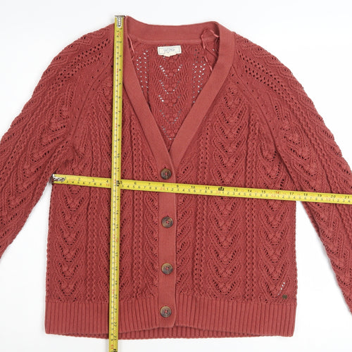Fat Face Women's Red Cotton V-Neck Knit Cardigan Size 10