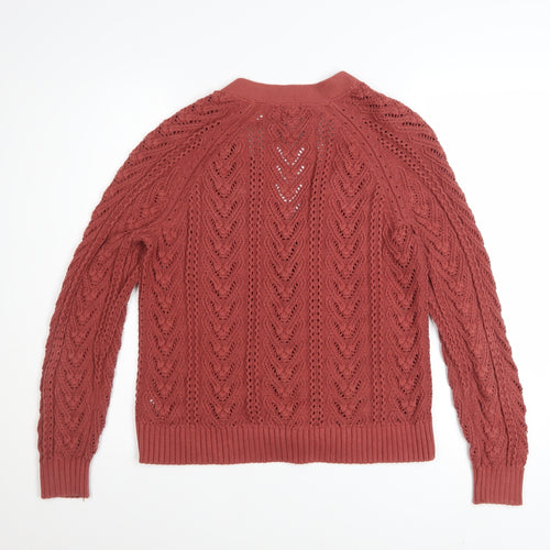 Fat Face Women's Red Cotton V-Neck Knit Cardigan Size 10