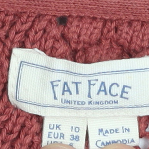 Fat Face Women's Red Cotton V-Neck Knit Cardigan Size 10